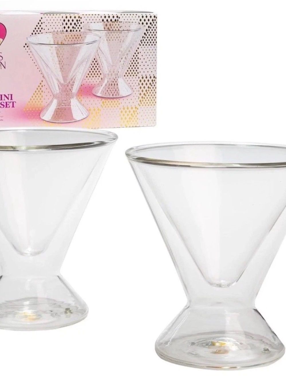 Paris Hilton Clear Mini Martini Glasses with Silver Rim